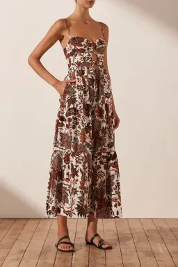 Shona Joy Catalina Lace Up Backless Midi Dress Print Size 8 for rent on The Volte - image 1