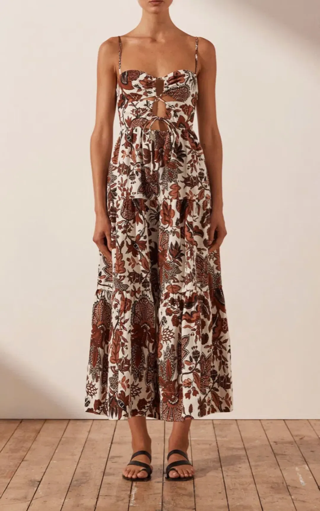 Shona Joy Catalina Lace Up Backless Midi Dress Print Size 8 for rent on The Volte - main image