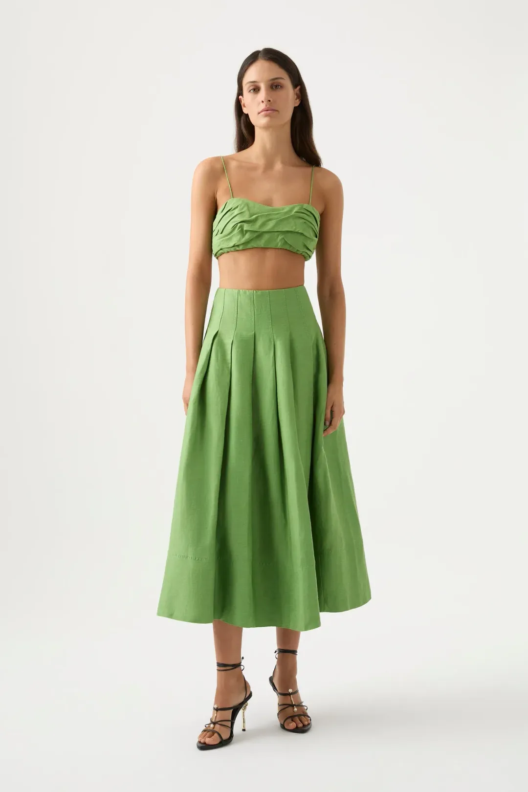 Aje Thea Draped Twist Crop Top and Paradiso Cinched Midi Skirt Set Fern Green Size 8 for rent on The Volte - main image