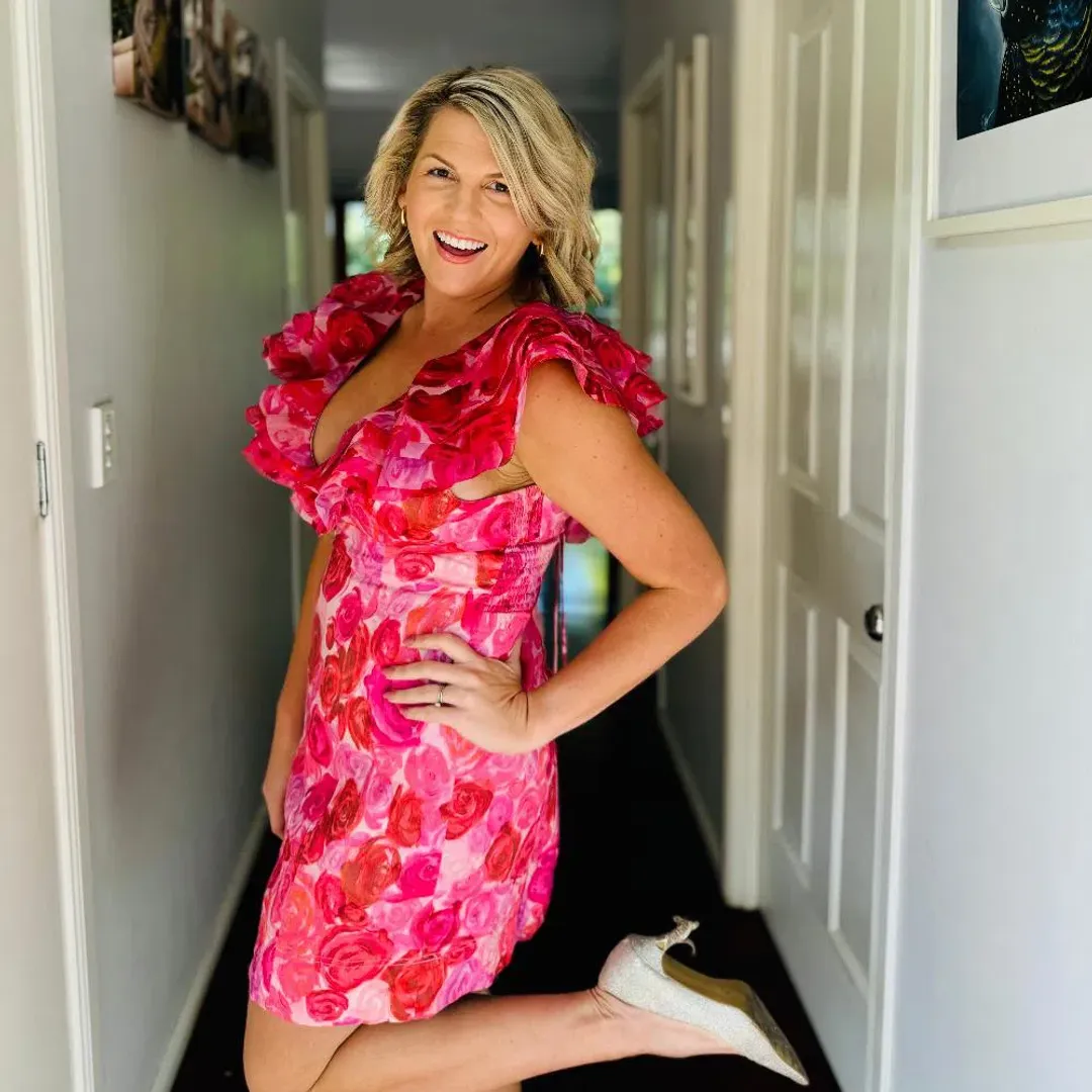 Aje Charmed Plunge Mini Dress Pink Floral Size 14 for rent on The Volte - main image