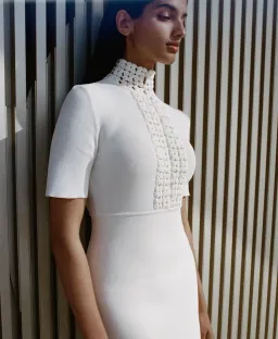 Scanlan Theodore Crepe Knit Mini Dress White Size S/ AU 6 for rent on The Volte - image 1