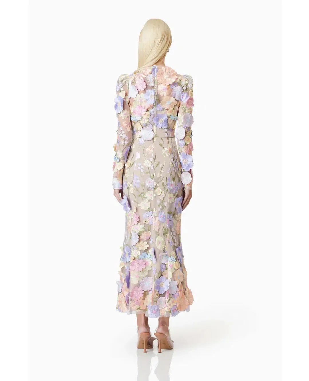 Elliatt Shannon 3D Floral Midi Dress In Purple Floral Size M/ AU 10 for rent on The Volte - main image
