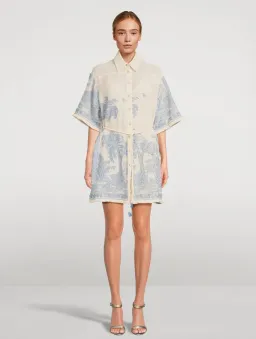 Zimmermann Ottie Palm Mini Dress Cream Blue Size 0/ AU 8 for rent on The Volte - image 1