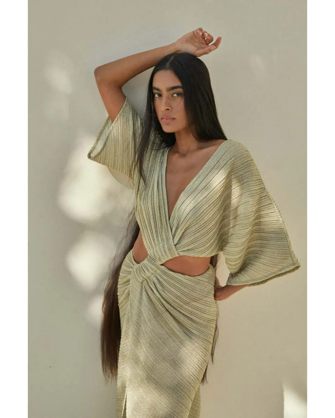 Suboo Stevie Cross-over Midi Dress in Gold Size AU 6 for rent on The Volte - main image