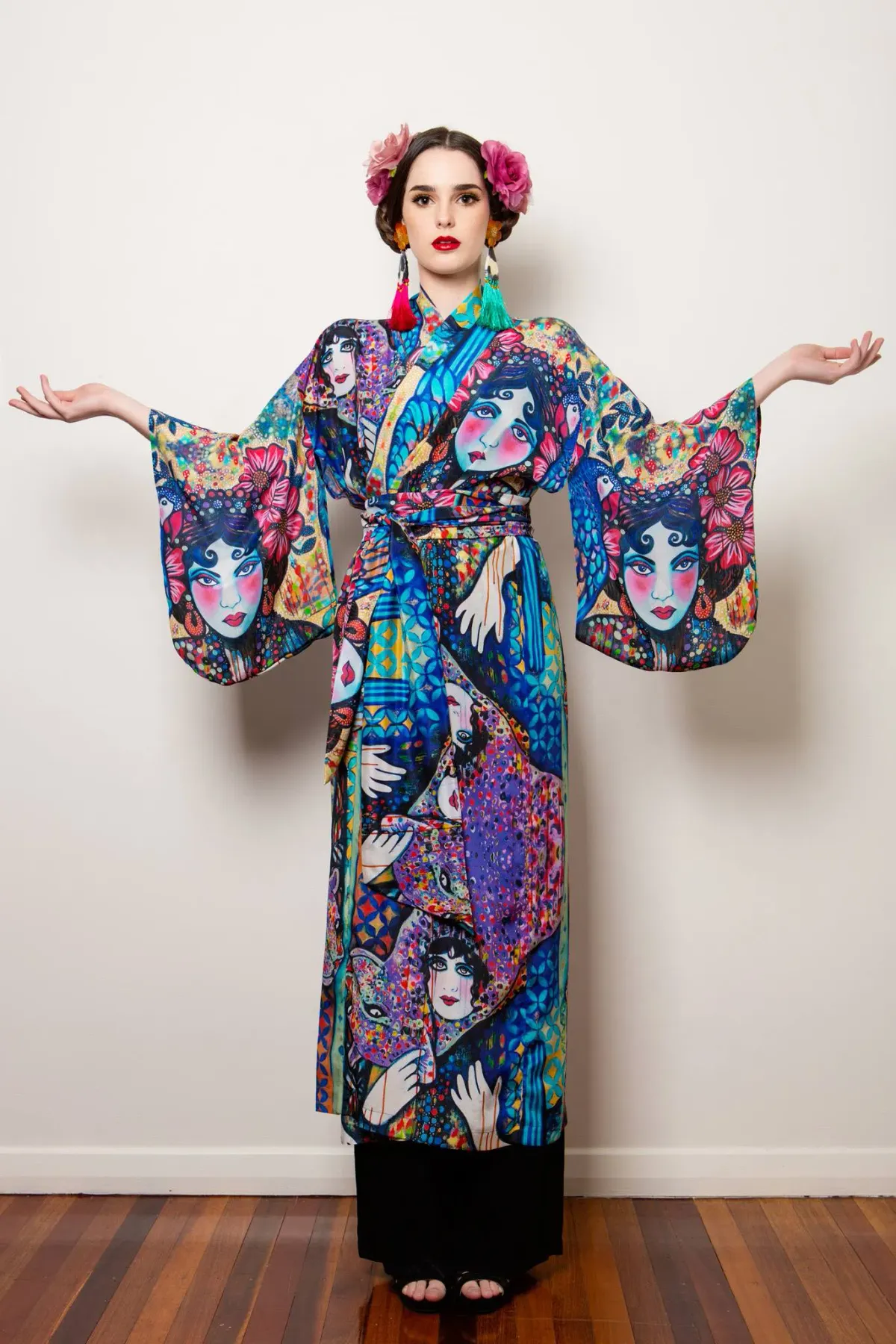 Sarah Hickey Art Silk Kimono Almost One Of A Kind Size 18 for rent on The Volte - main image
