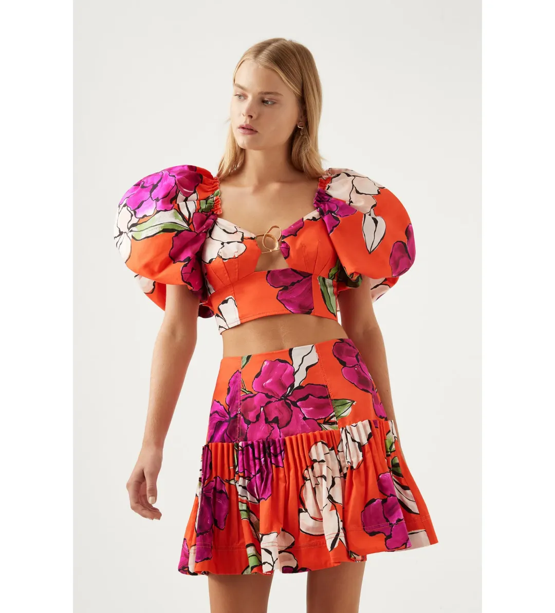 Aje Vivid Camellia Floral Marcel Nikki Crop Top Skirt Set Size 6 for rent on The Volte - main image