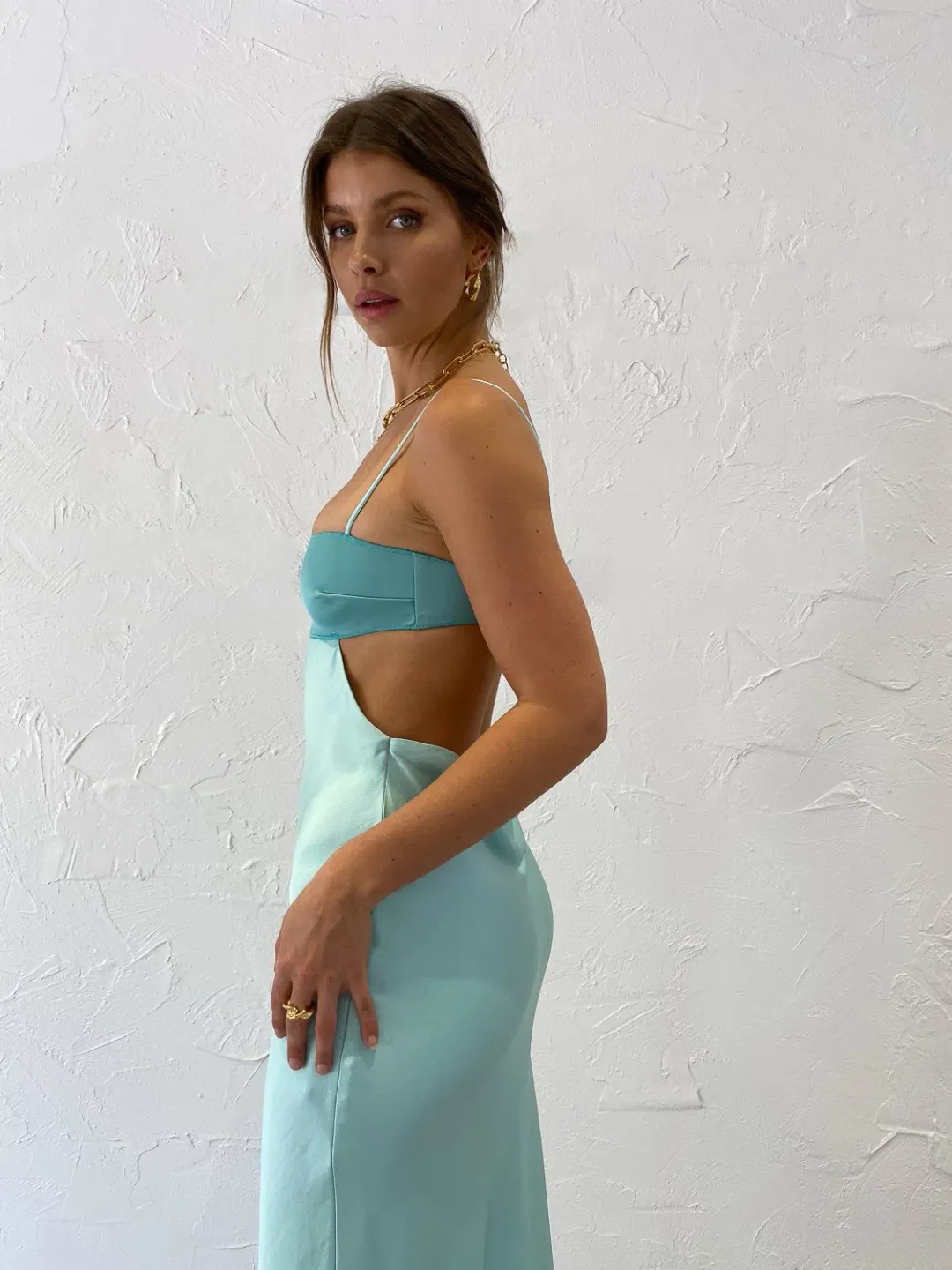 Bec & Bridge Agatha Cut Out Midi Dress in Cool Mint Size 8 for rent on The Volte - main image