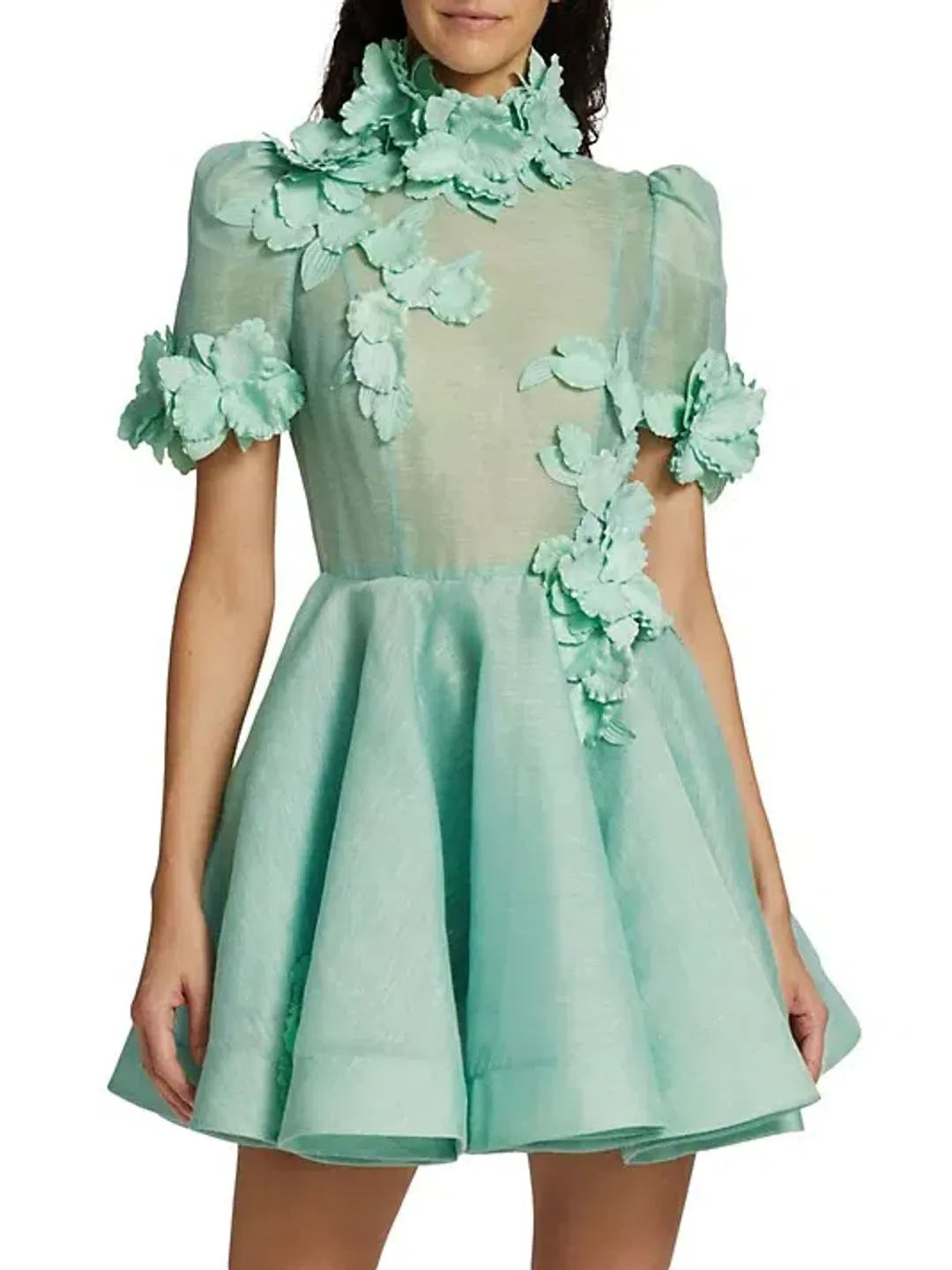 Zimmermann High Tide Lift Off Flower Mini Dress Green Size 0p /4 to 6 for rent on The Volte - main image