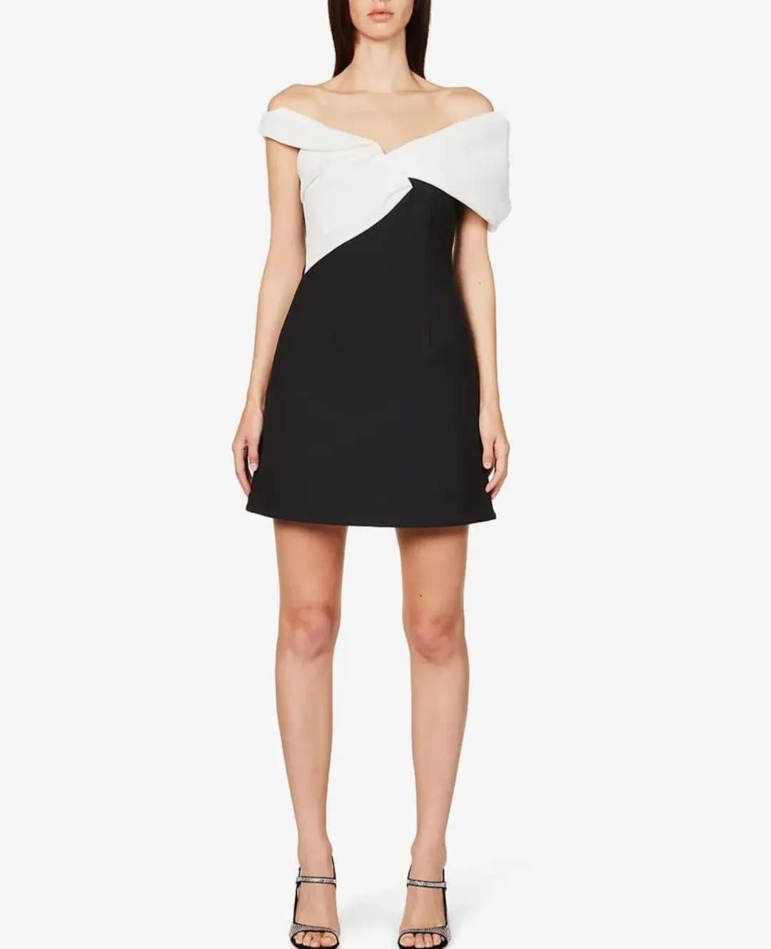 Rachel Gilbert Matteo Asymmetrical Off Shoulder Mini Dress Black/White Size 1 / AU 8 for rent on The Volte - main image