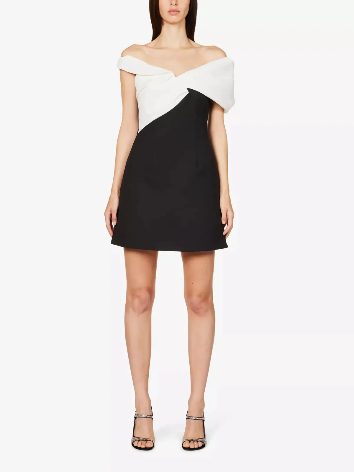 Rachel Gilbert Matteo Asymmetrical Off Shoulder Mini Dress Black/White Size 1 / AU 8 for rent on The Volte - main image