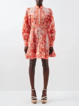 Zimmermann Lyre Billow Sleeve Mini Dress in Red Palm Print Size 2 / AU 12 for rent on The Volte - image 1