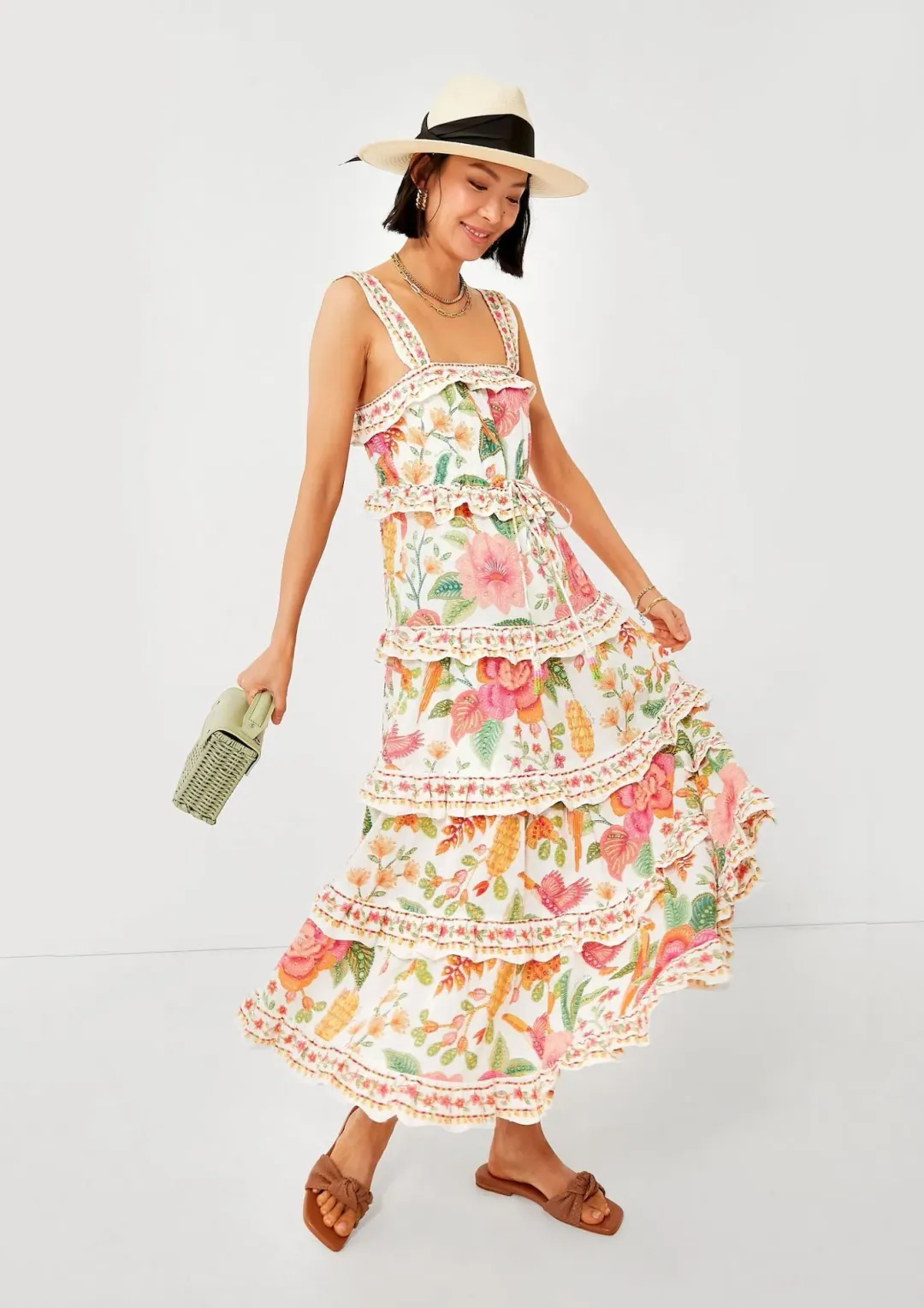 Farm Rio Macaw Bloom Ruffle Tropical Tiered Sundress Floral Size S / AU 8 for rent on The Volte - main image
