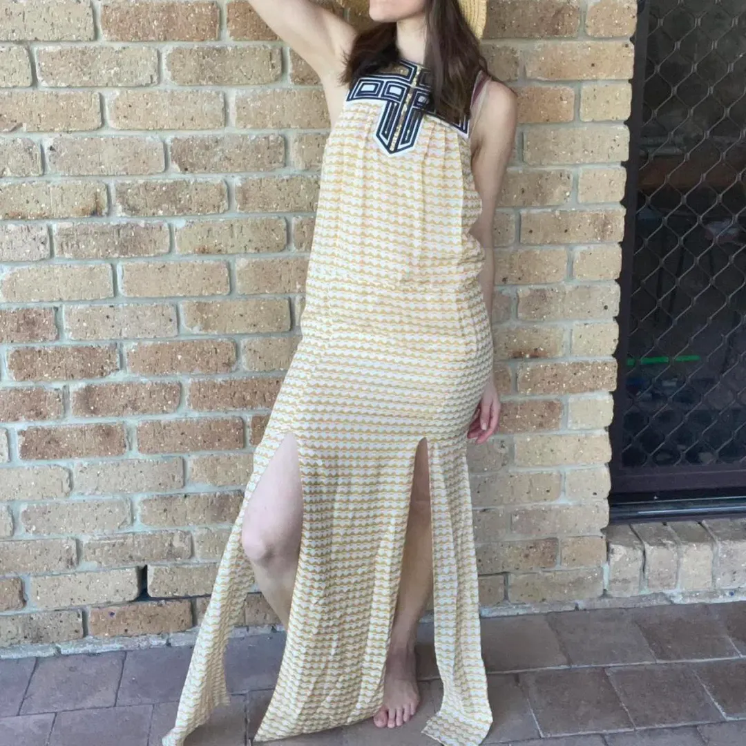 Sass & Bide Think Twice / The Element Embellished Silk Maxi Dress Yellow Size 6 for rent on The Volte - main image