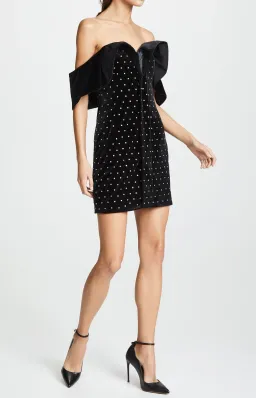 Self Portrait Off Shoulder Velvet Mini Dress Black Size 8 for rent on The Volte - image 1