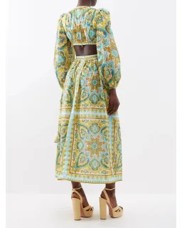 Zimmermann Halcyon Tie Front Midi Dress Blue Yellow Paisley Size 1 / AU 10 for rent on The Volte - image 3