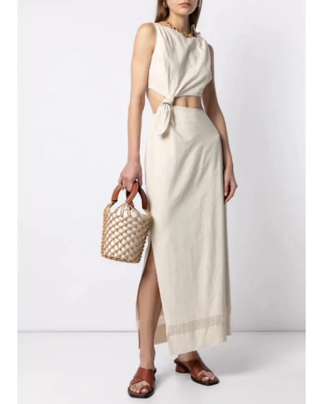 Sir The Label Marne Knot Dress Beige Size AU 6 for rent on The Volte - main image