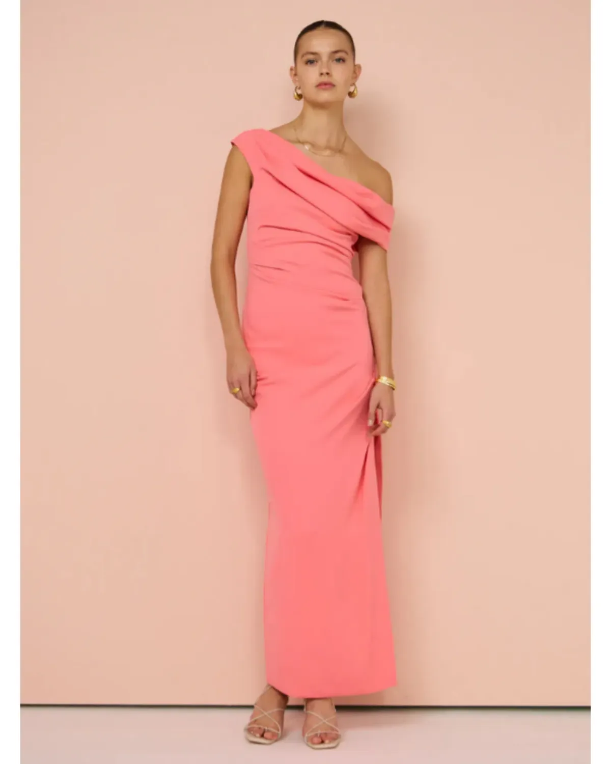 Sofia The Label Alexis Off Shoulder Gown Watermelon Size AU 8 for rent on The Volte - main image