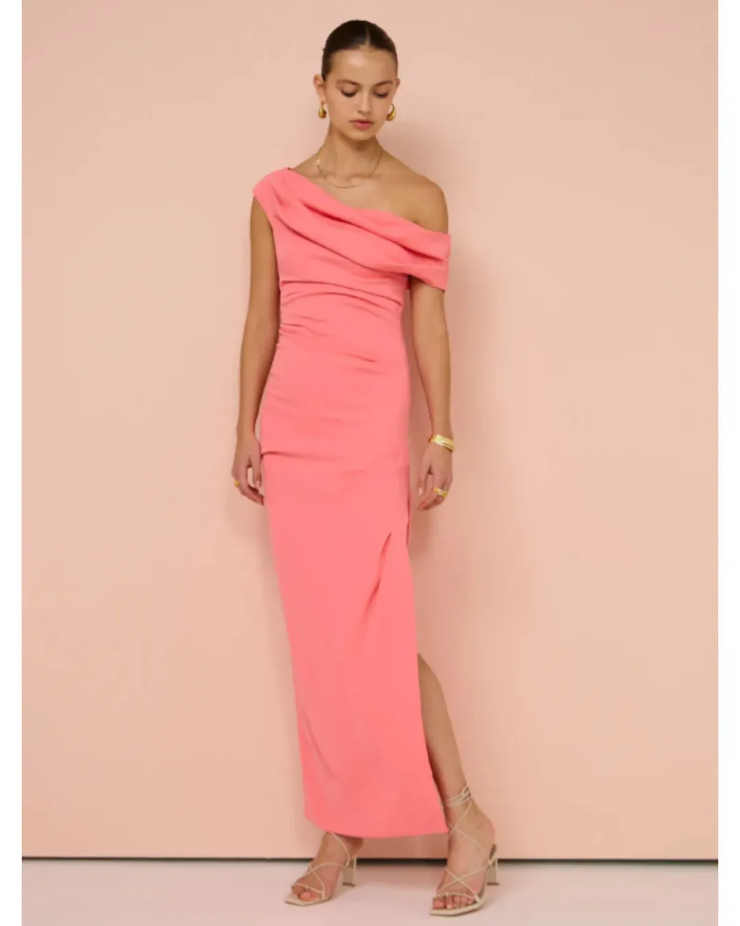 Sofia The Label Alexis Off Shoulder Gown Watermelon Size AU 8 for rent on The Volte - main image