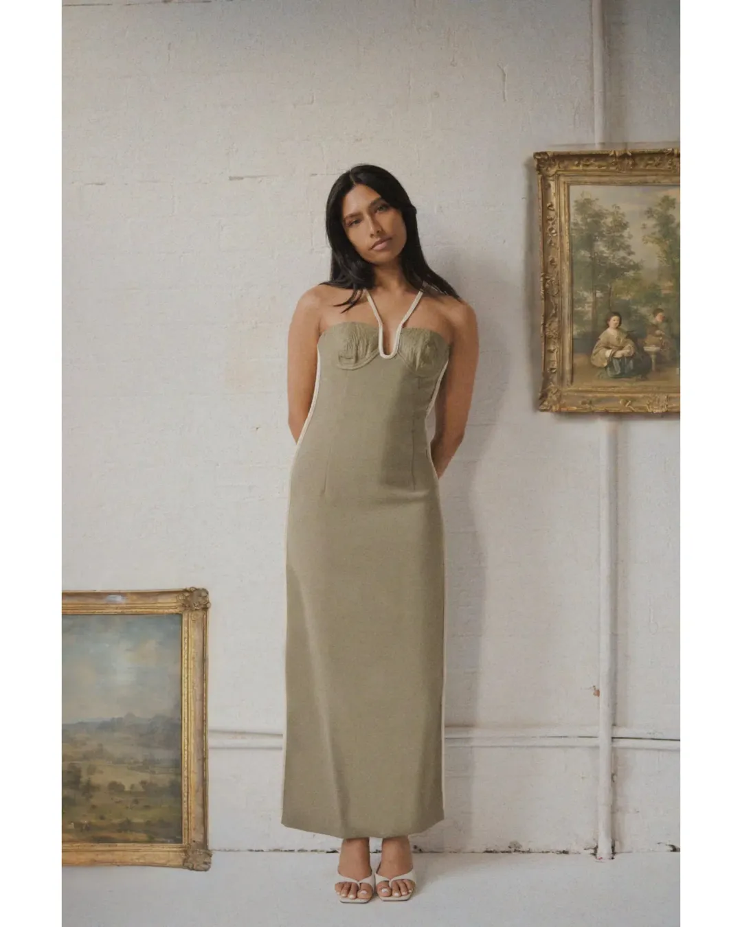 Paris Georgia Nassia Dress Khaki Size AU 6 for rent on The Volte - main image