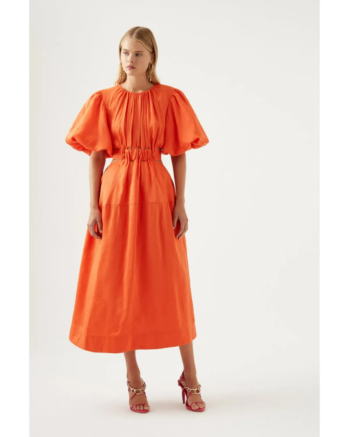 Aje Cosette Tie Back Midi Dress Orange Size AU 12 for rent on The Volte - main image