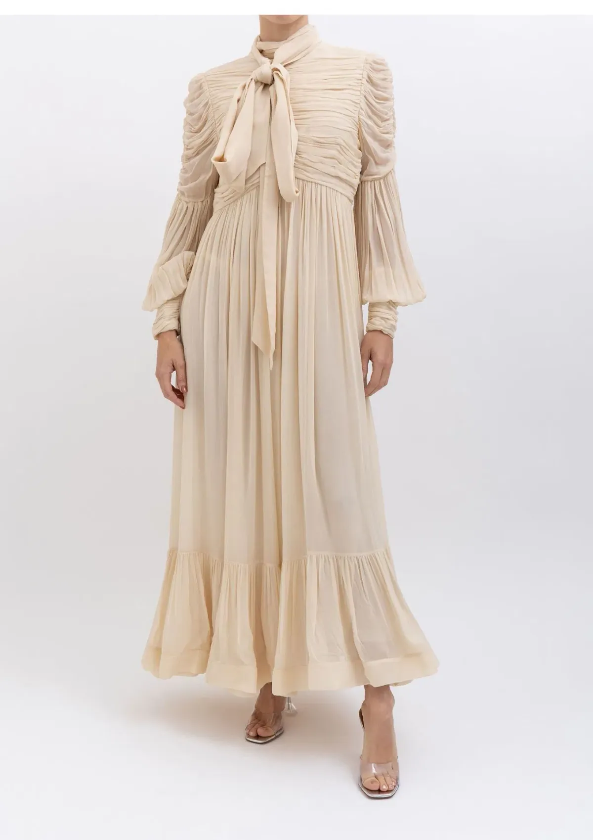 Zimmermann Celestial Ruched Midi Dress Cream Size 0P / AU 6 for rent on The Volte - main image