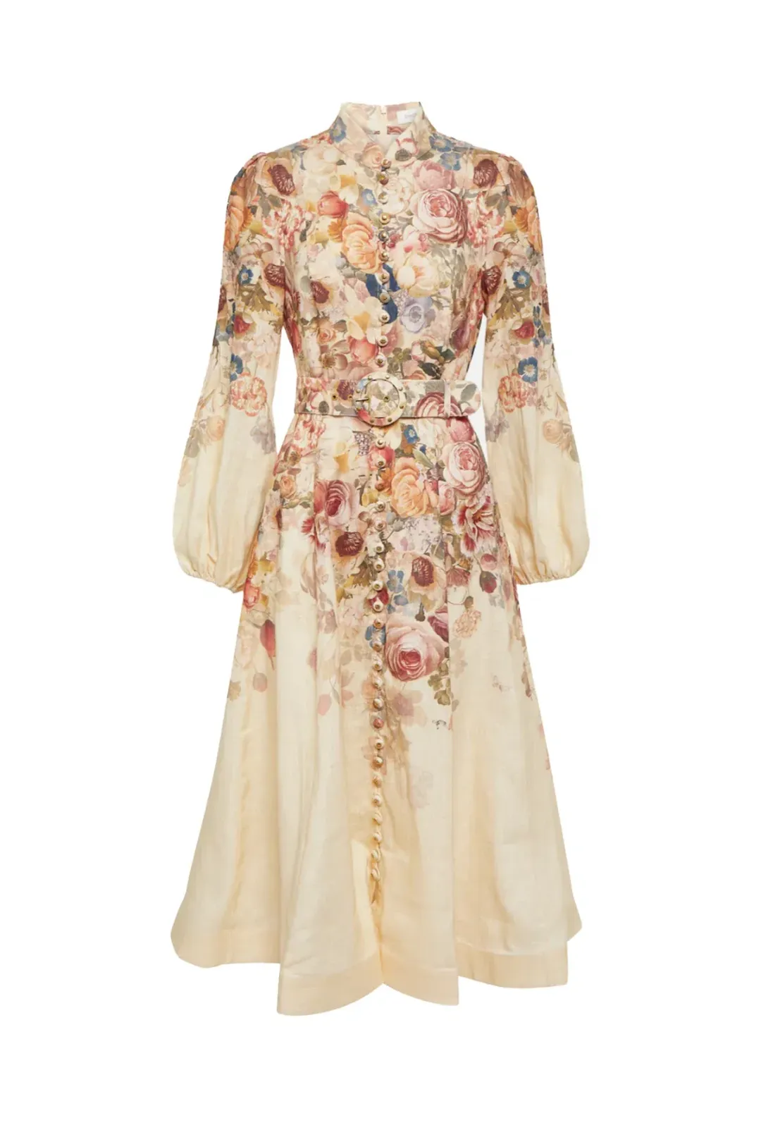 Zimmermann Luminosity Buttoned Midi Dress in Morisot Cream Floral Print Size 0 / AU 8 for rent on The Volte - main image