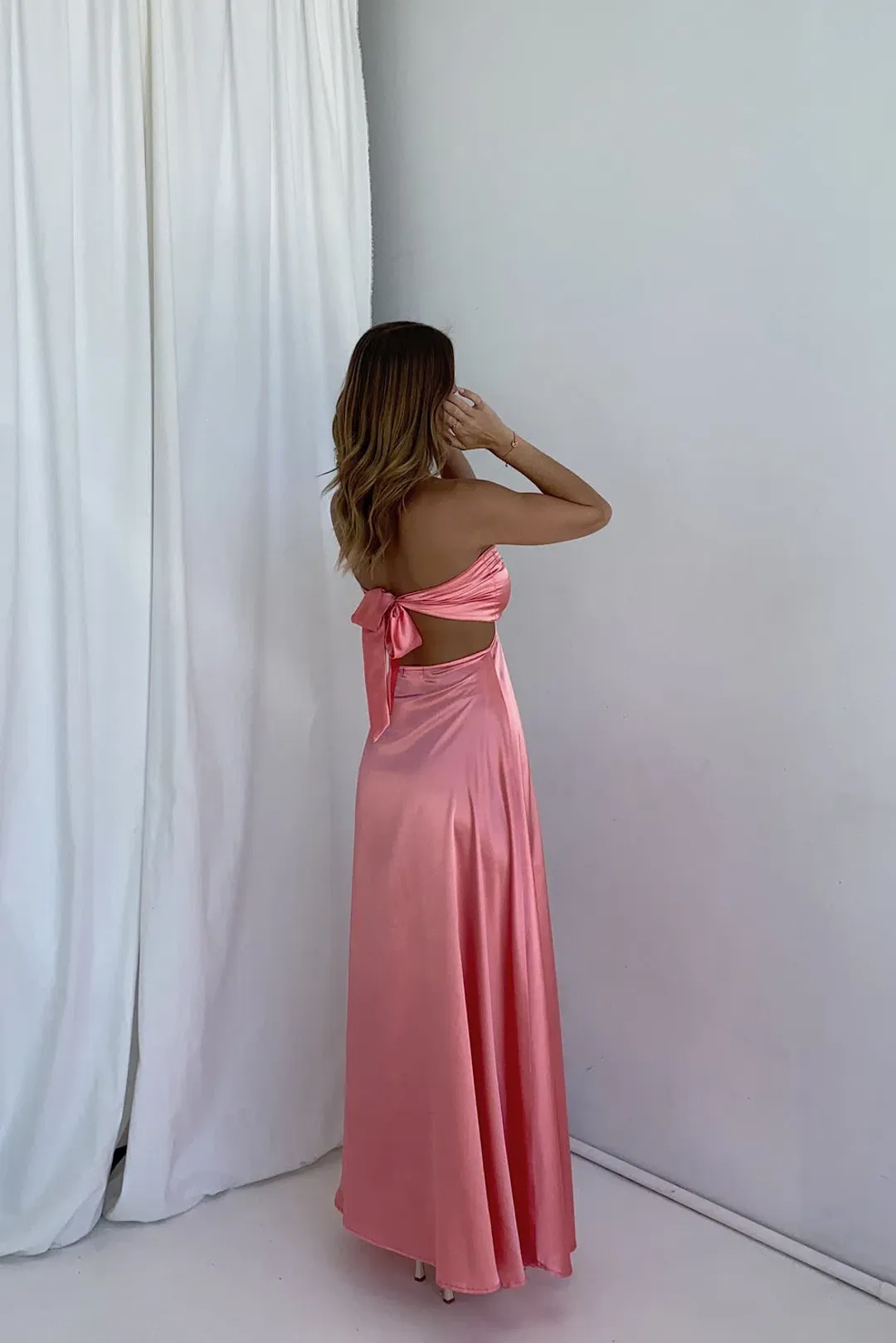 Lane + Sass Lucy Gown Guava Pink Size S/ Au 8 for rent on The Volte - main image