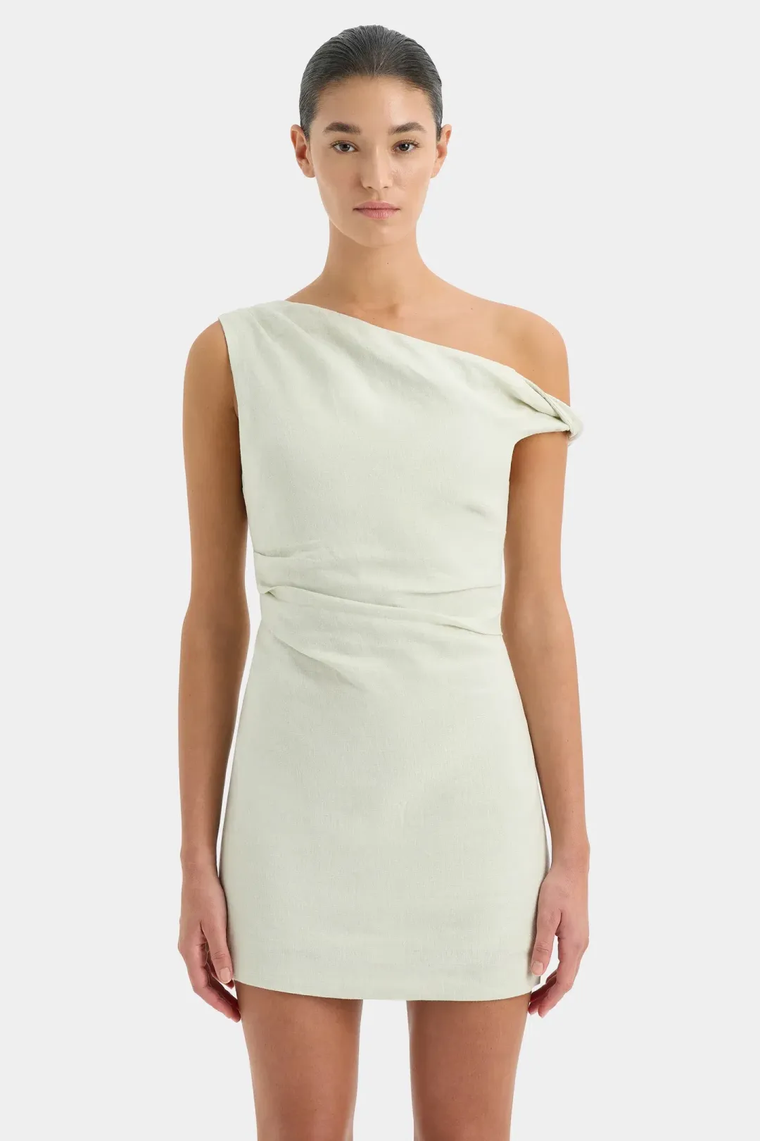 Sir The Label Iris Twist Mini Dress Light Sage Size 1 / AU 8 for rent on The Volte - main image