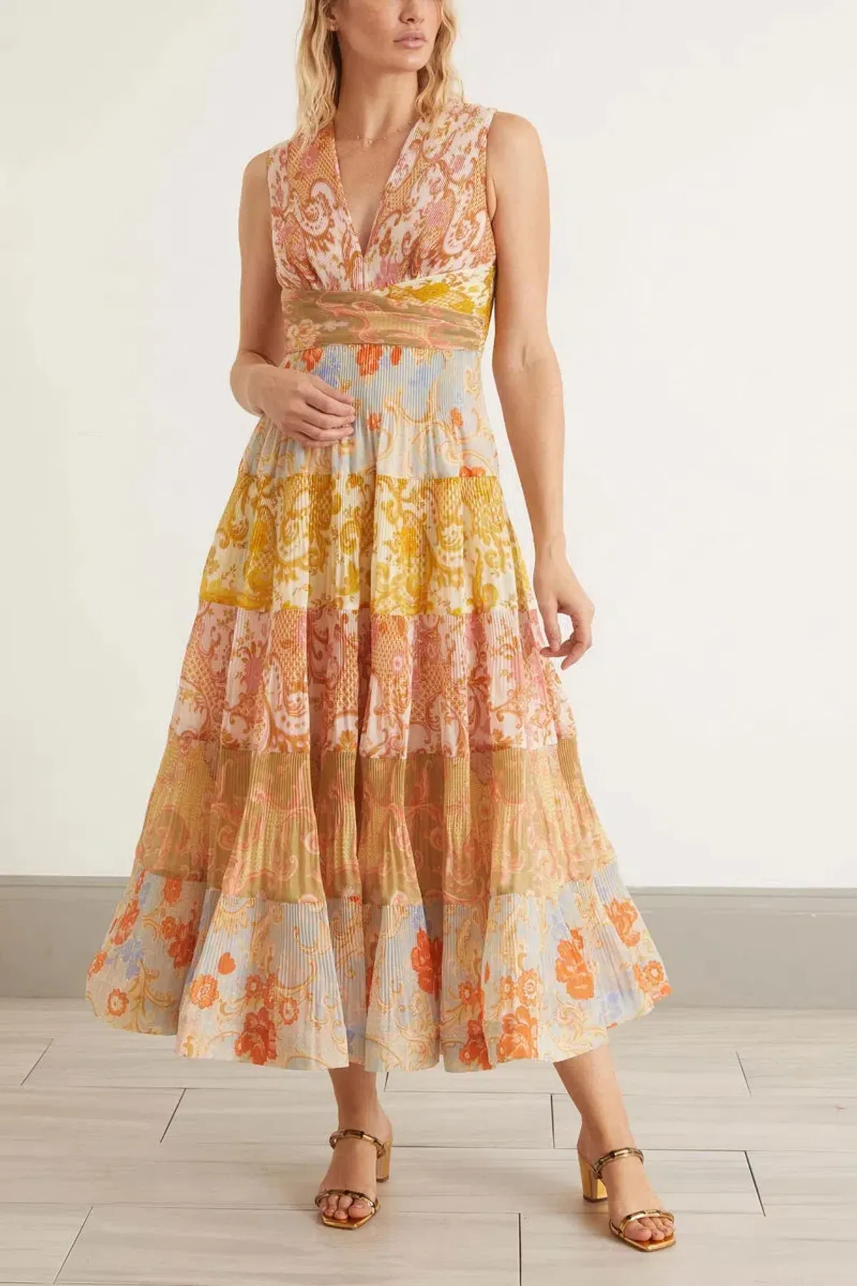 Zimmermann Postcard Pleated Midi Dress Spliced Size 0P / AU 6 for rent on The Volte - main image