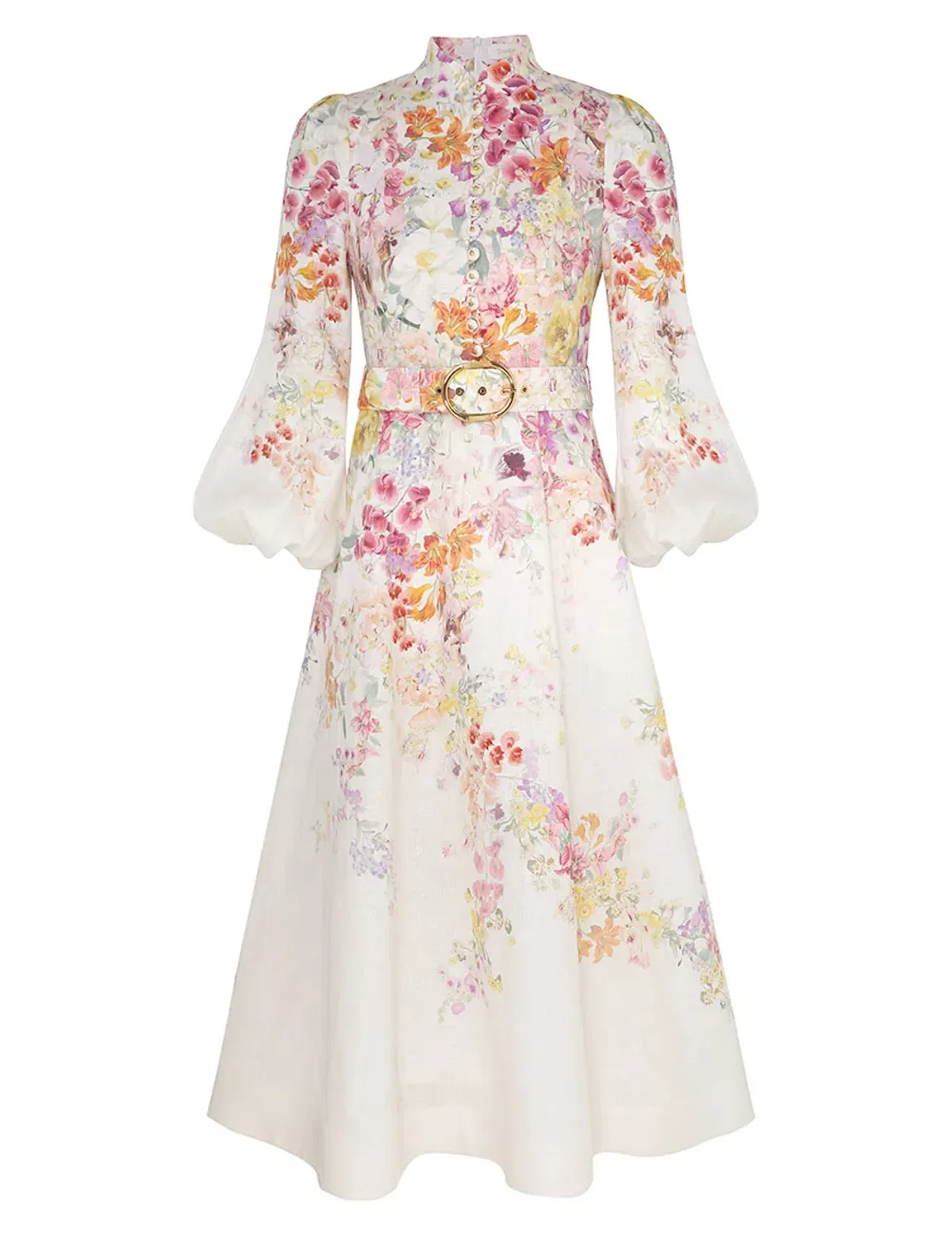 Zimmermann Natura Buttoned Midi Dress Kaleidoscope Garden Floral Size 4 / AU 16 for rent on The Volte - main image