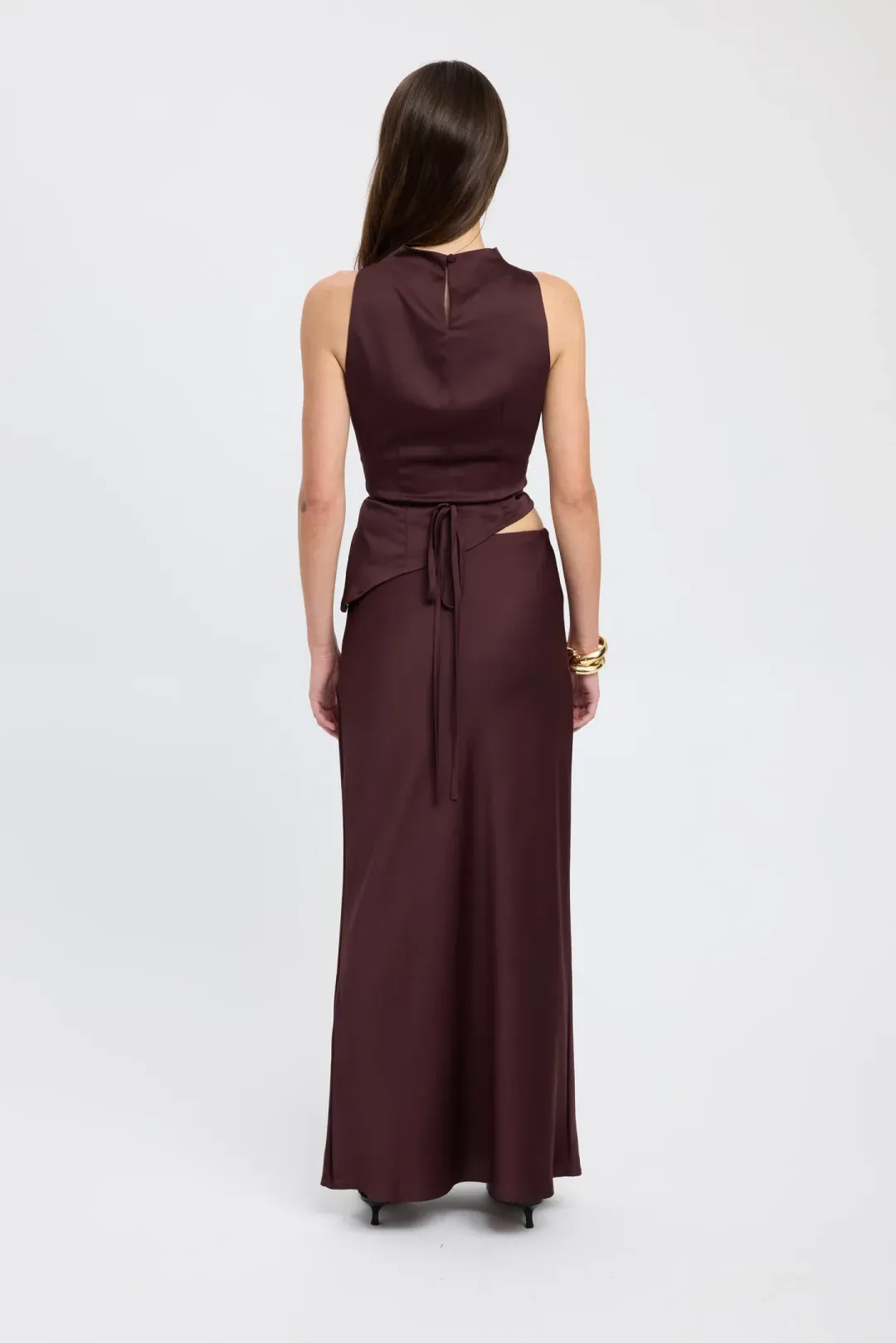 Kookai Prato High Cowl Neck and Prato Slip Skirt  Brown Size 10  for rent on The Volte - main image
