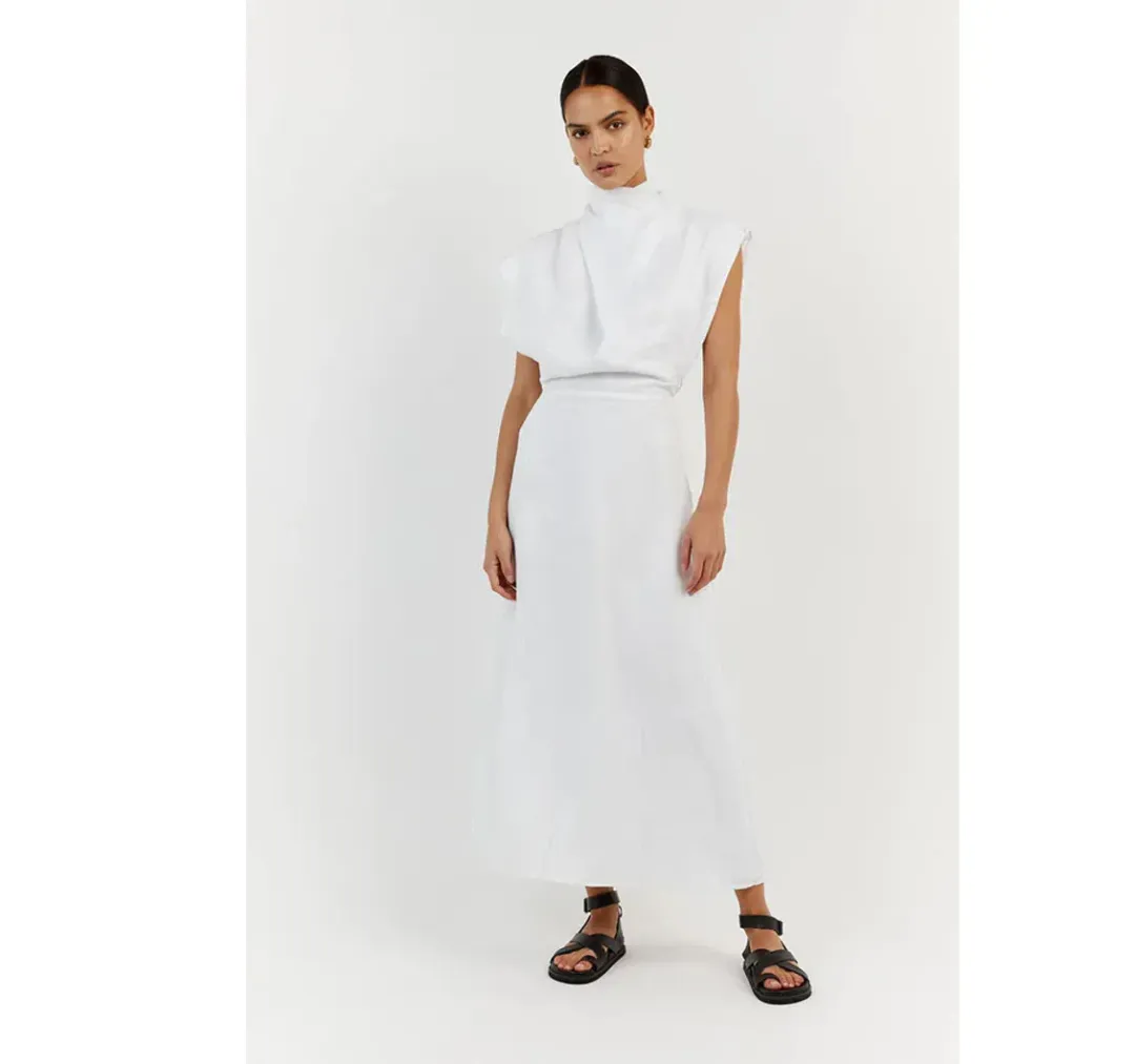 DISSH Alessi Linen Midi Dress White Size AU 8 for rent on The Volte - main image