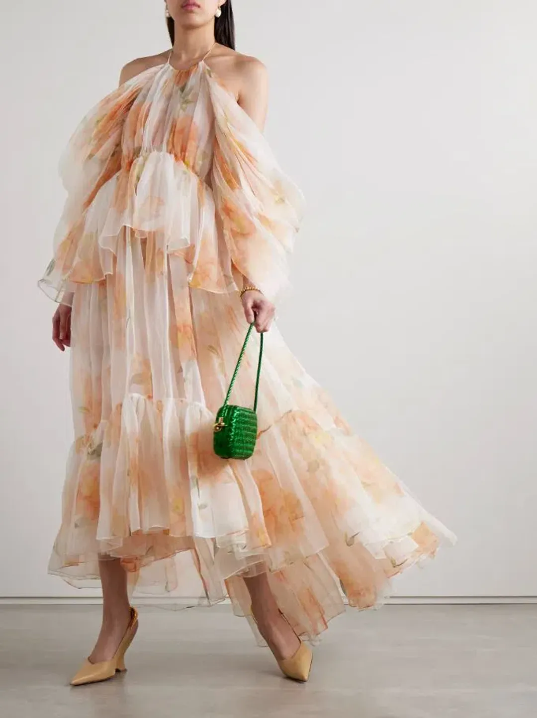 Zimmermann Natura Gathered Midi Dress in Ivory Camellia Size 0 / AU 8 for rent on The Volte - main image