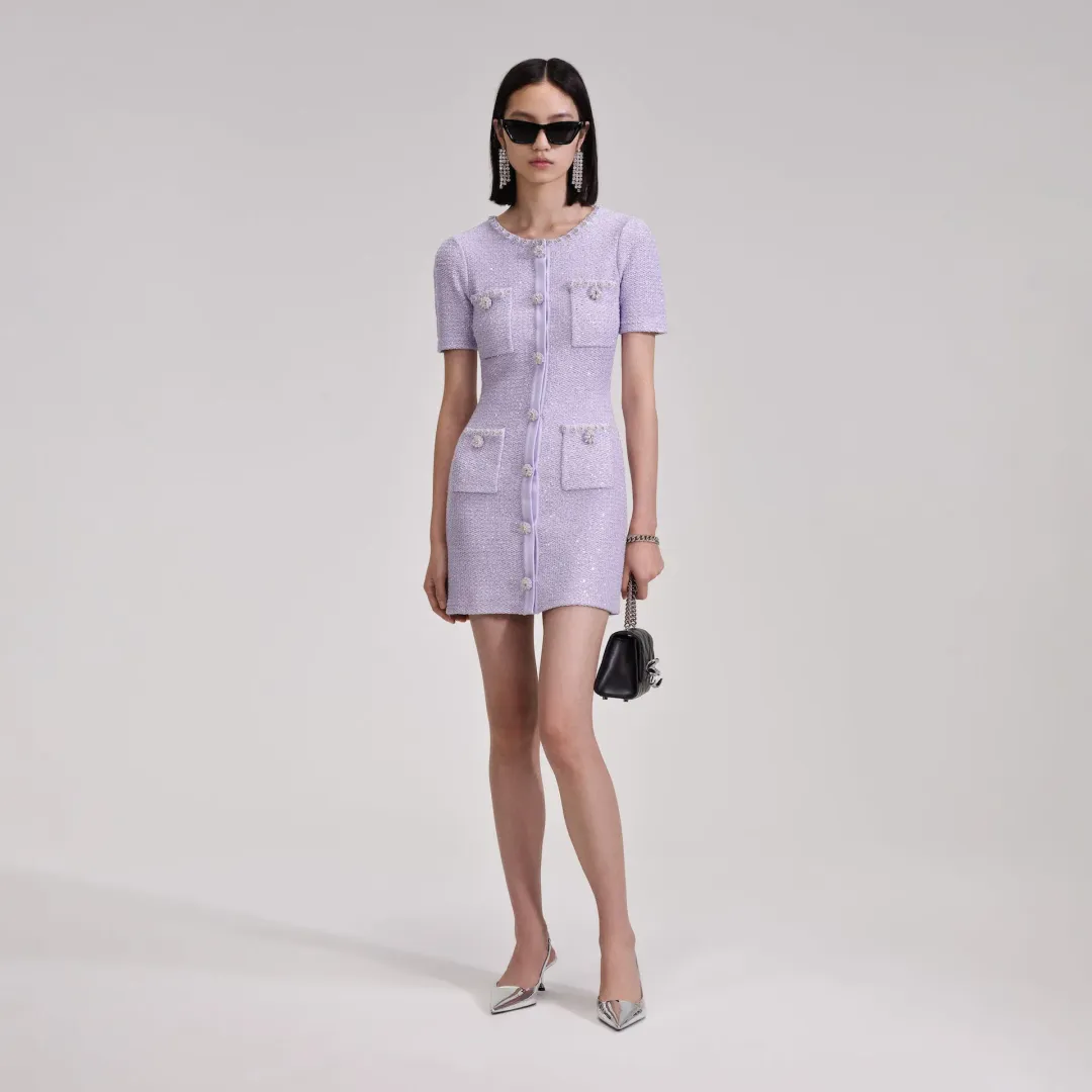 Self Portrait Sequin Knit Mini Dress Lilac Size S / AU 8 for rent on The Volte - main image