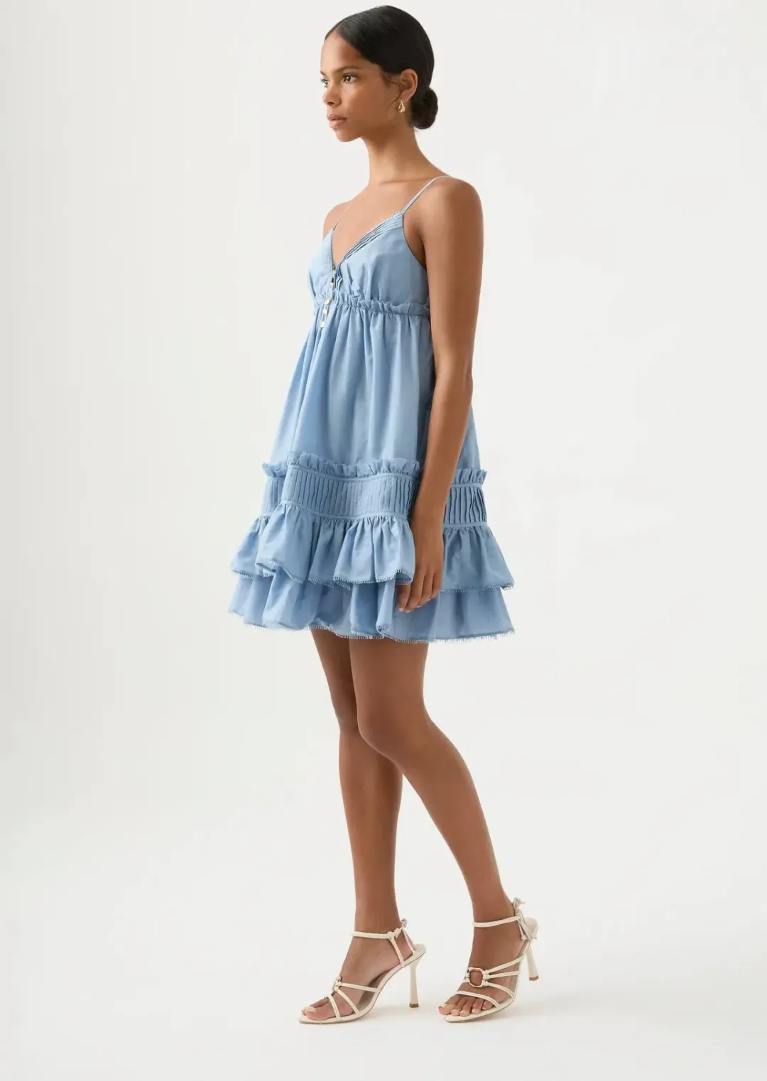 Aje Talia Flounce Mini Dress Steel Blue Size 10  for rent on The Volte - main image