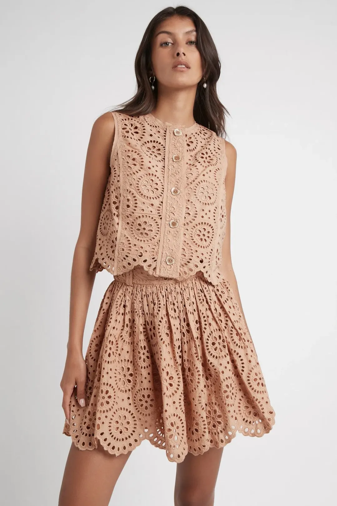 Aje Salita Broderie Shell Top Bleachcoast Beige Size 6 for rent on The Volte - main image