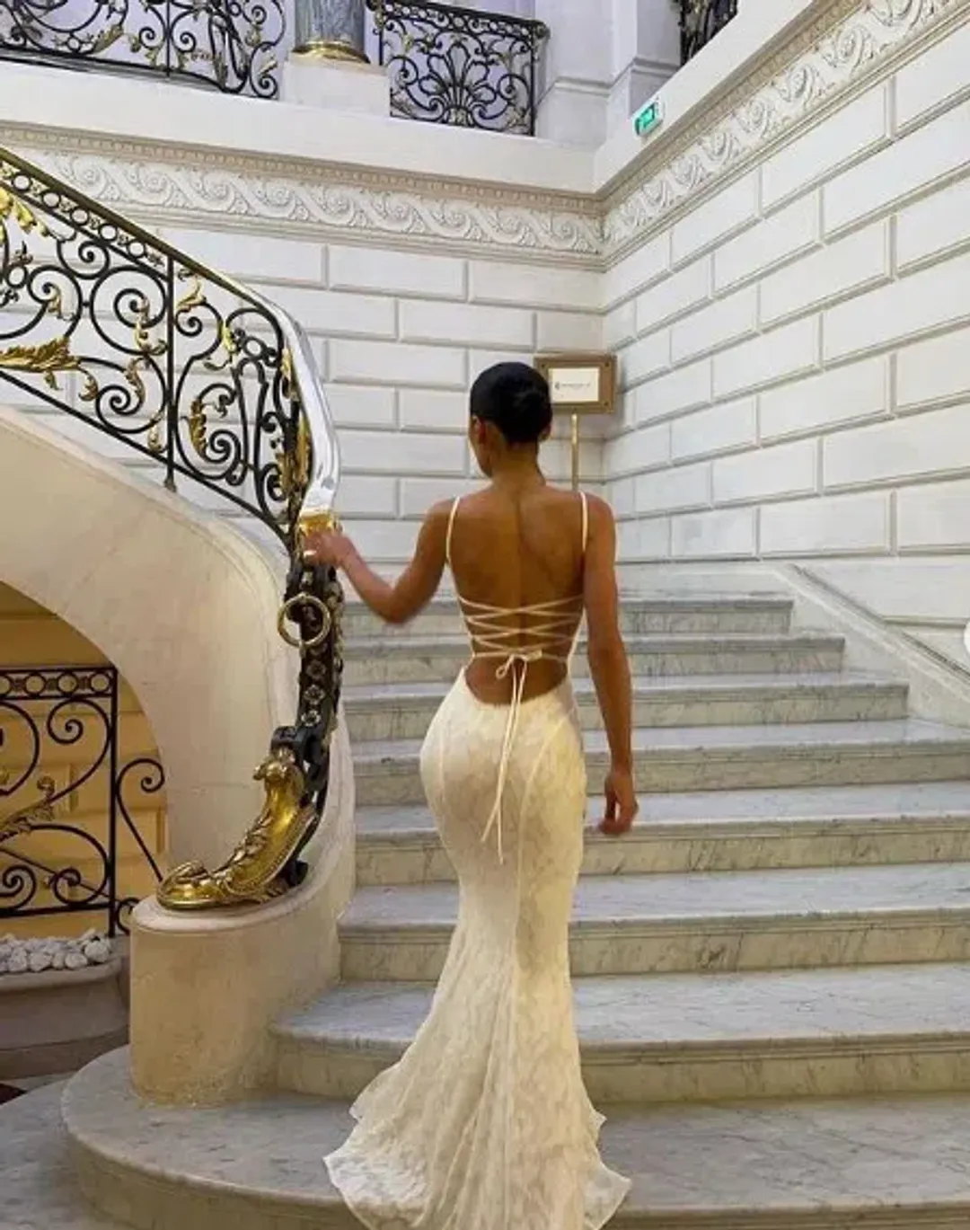 House of CB Joan Lace Up Back Maxi Dress in Ivory White Size S / AU 8 for rent on The Volte - main image