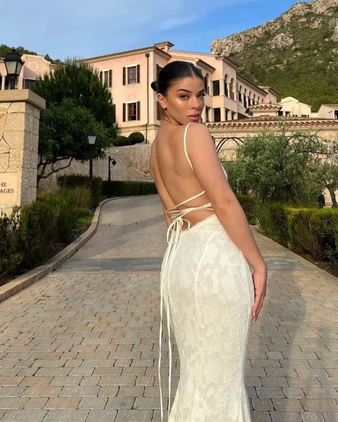 House of CB Joan Lace Up Back Maxi Dress in Ivory White Size S / AU 8 for rent on The Volte - main image