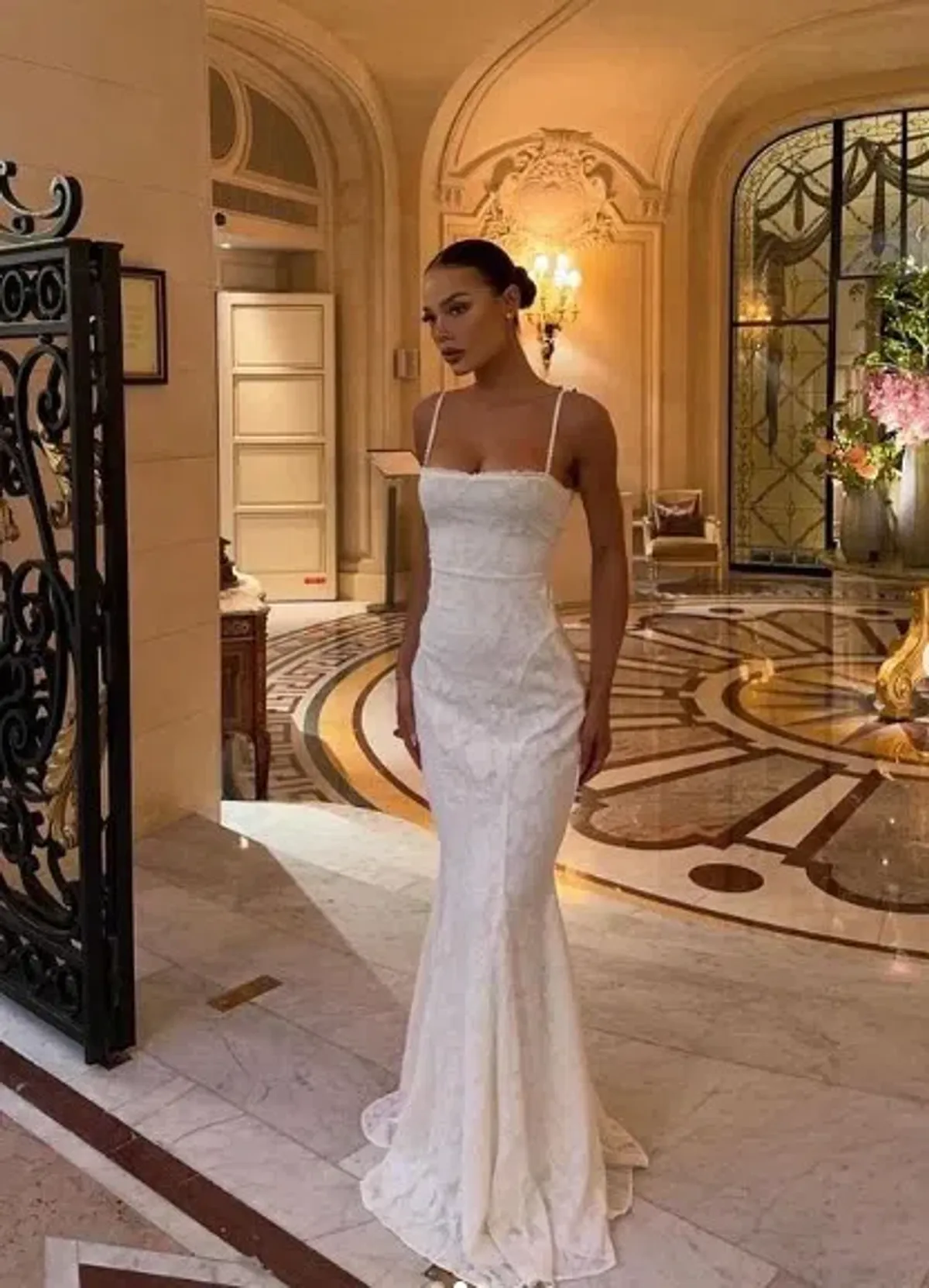 House of CB Joan Lace Up Back Maxi Dress in Ivory White Size S / AU 8 for rent on The Volte - main image