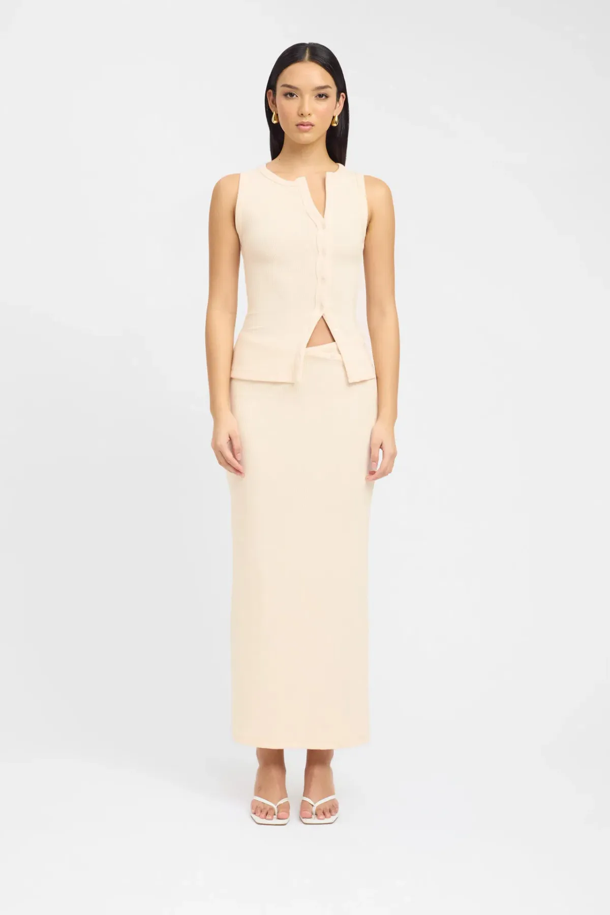 Kookai Bec Button Tank Size 36 and Carter Maxi Skirt Size 34 Set Butter Cream for rent on The Volte - main image