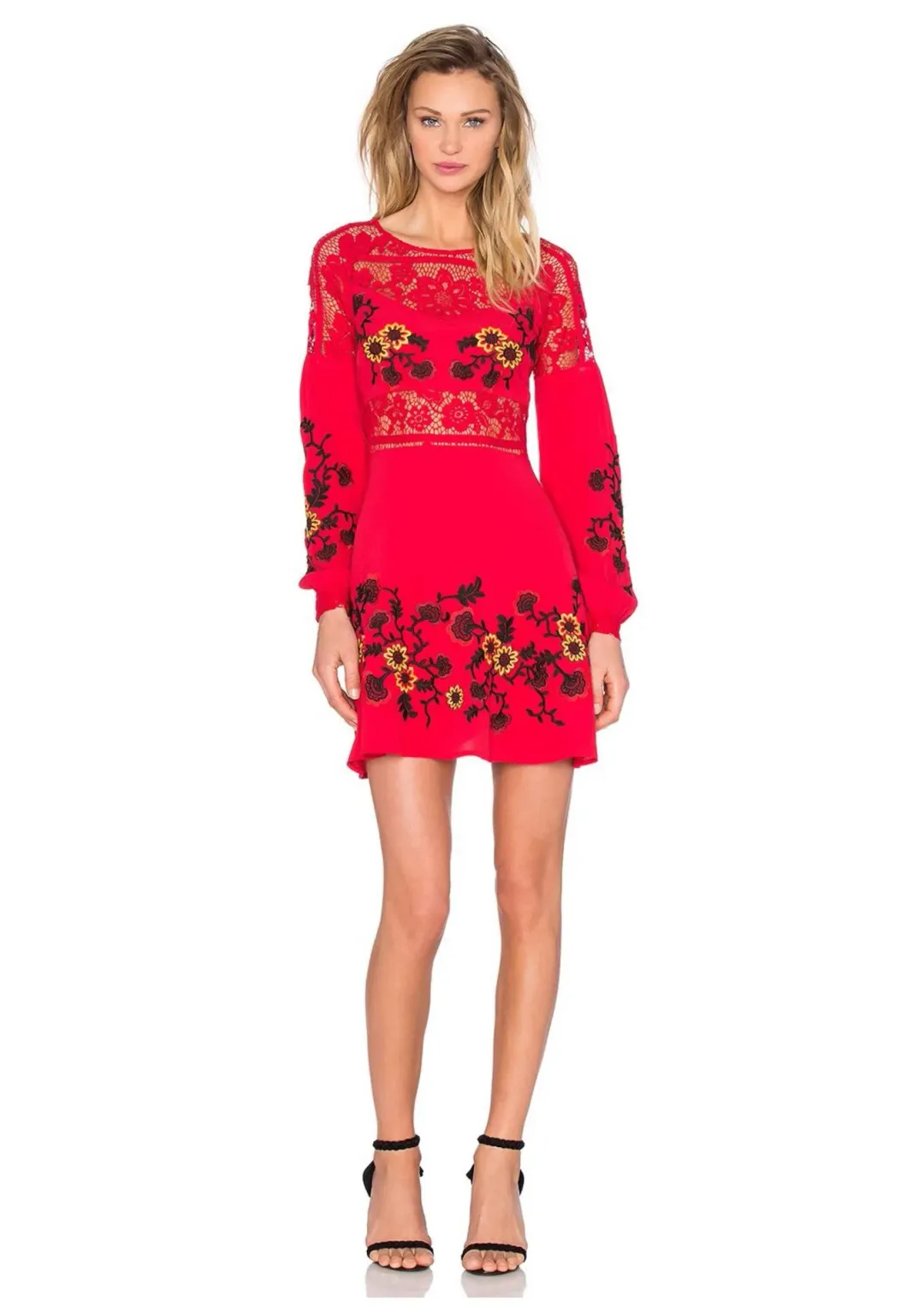 For Love & Lemons Isabella Long Sleeve Mini Dress Hot Red Size XS / AU 6 for rent on The Volte - main image