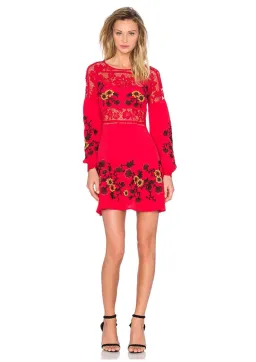 For Love & Lemons Isabella Long Sleeve Mini Dress Hot Red Size XS / AU 6 for rent on The Volte - image 1
