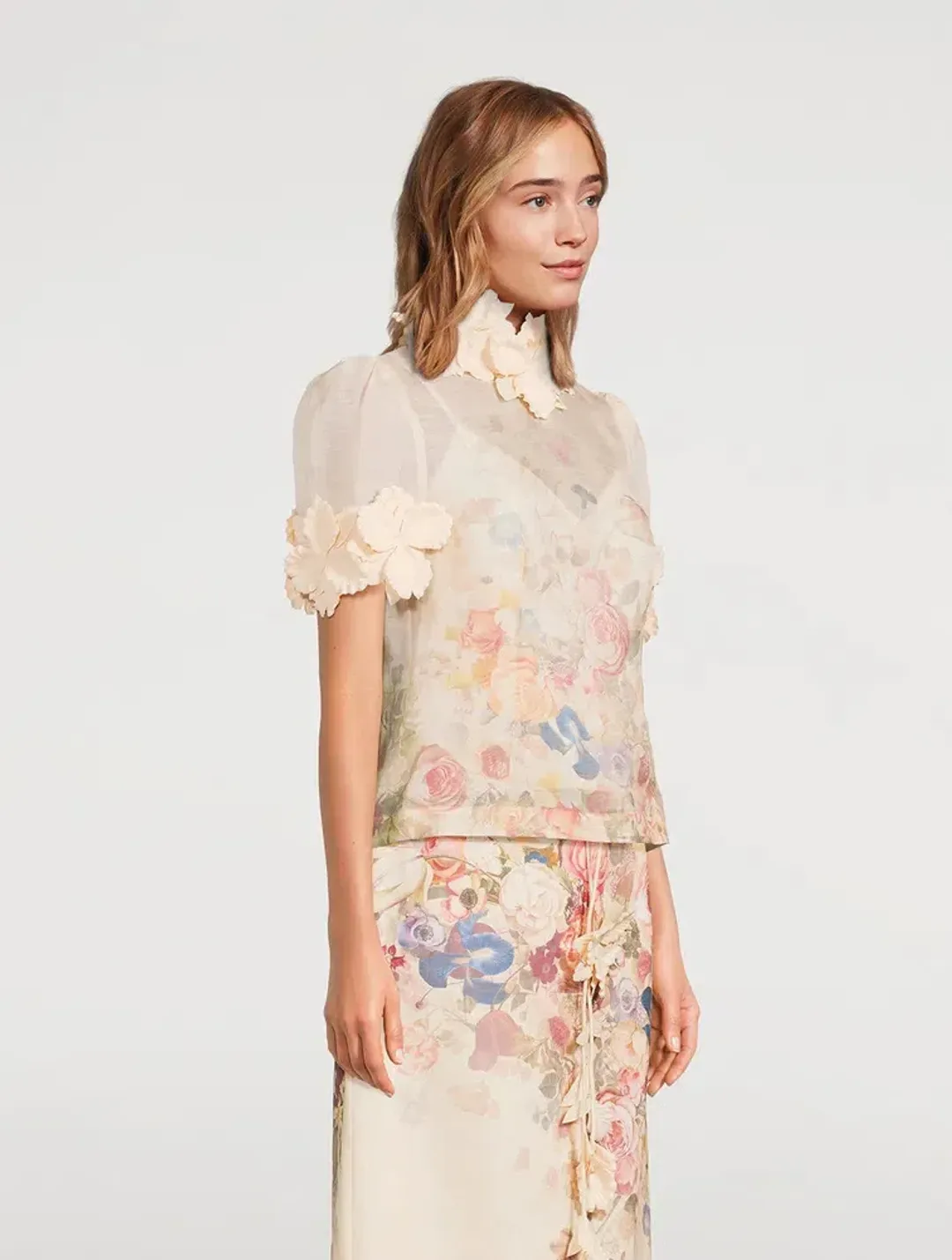 Zimmermann Luminosity Liftoff Flower Top & Midi Skirt Set Morisot Cream Print Size 1 / AU 10 for rent on The Volte - main image