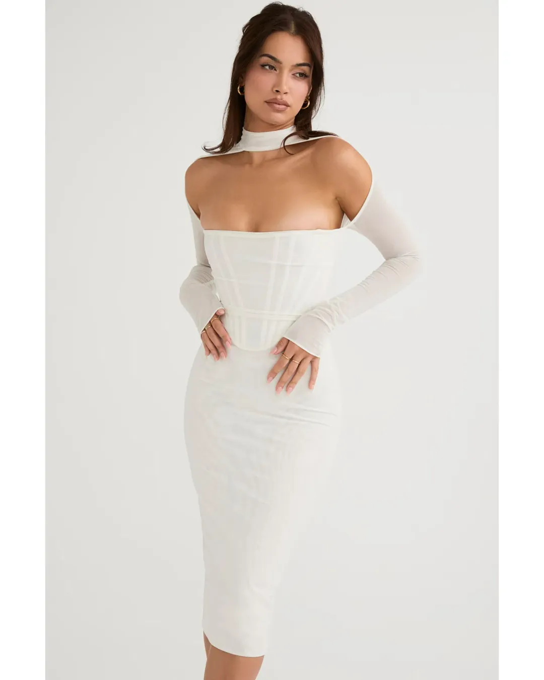 House of CB Milarose Midi Dress White Size AU 8 for rent on The Volte - main image