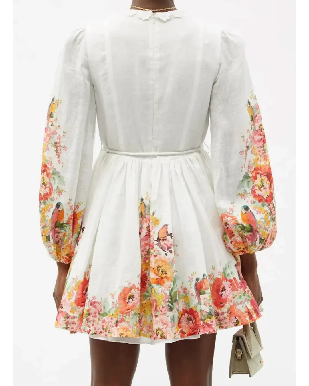 Zimmermann Mae Embellished Linen Mini Dress Floral Print Size AU 8  for rent on The Volte - main image