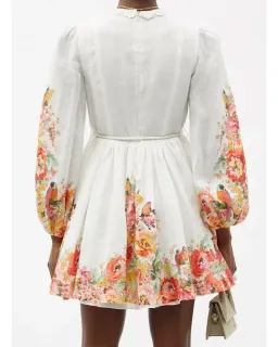 Zimmermann Mae Embellished Linen Mini Dress Floral Print Size AU 8  for rent on The Volte - image 2
