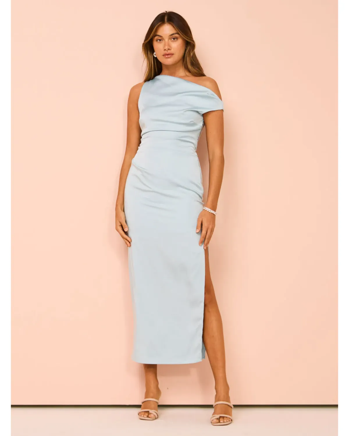 Bec & Bridge Rochelle Asym Midi Dress in Dolphin Blue Size AU 10 for rent on The Volte - main image