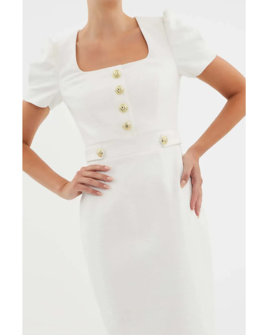 Rebecca Vallance Clarisse Midi Dress in Ivory Size AU 8 for rent on The Volte - main image