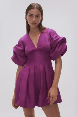 Aje Adelie Puff Sleeve Mini Dress Plum Purple Size 12  for rent on The Volte - image 2