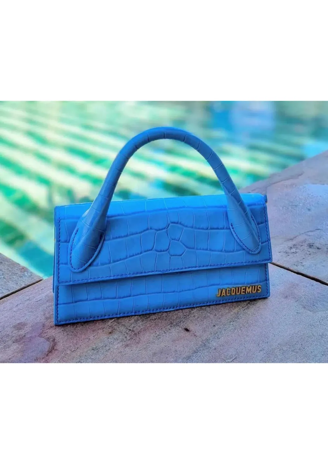 Jacquemus Le Chiquito Long Bag in Croc Blue for rent on The Volte - main image
